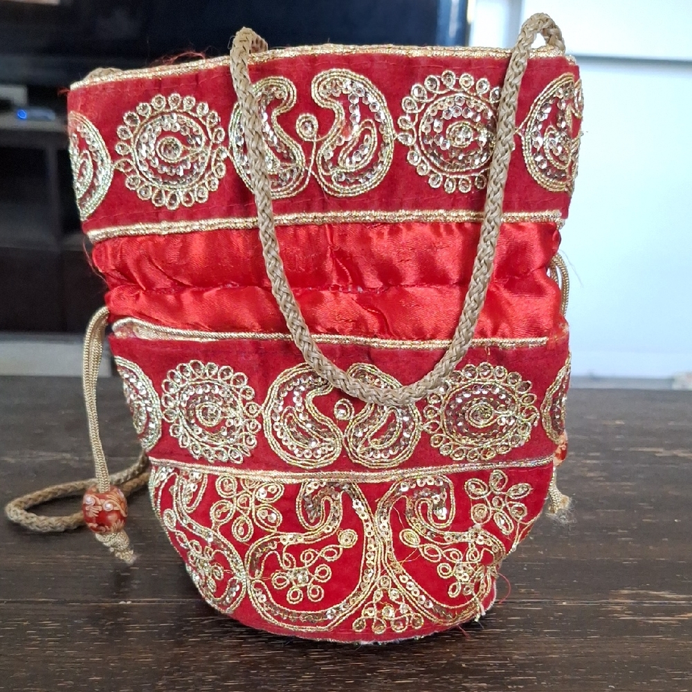 Red and Gold Embroidered Mini Bag